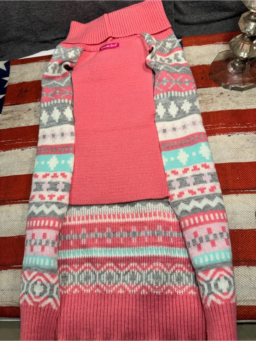 Cozy Pink Fair Isle Dog Sweater with Pom Drawstring